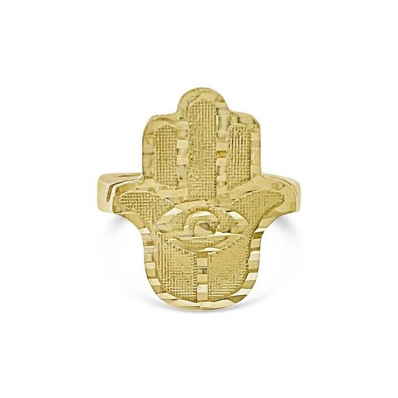 Hamsa Fatima Hand 10k Yellow Gold Ring - Picture 2 of 3